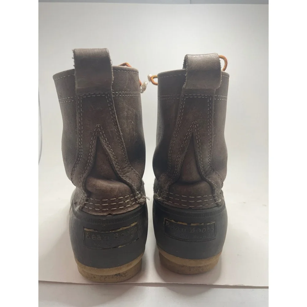 LL Bean Mens Duck Boots 9 Wide Brown Leather Rubber Waterproof USA Code Distress